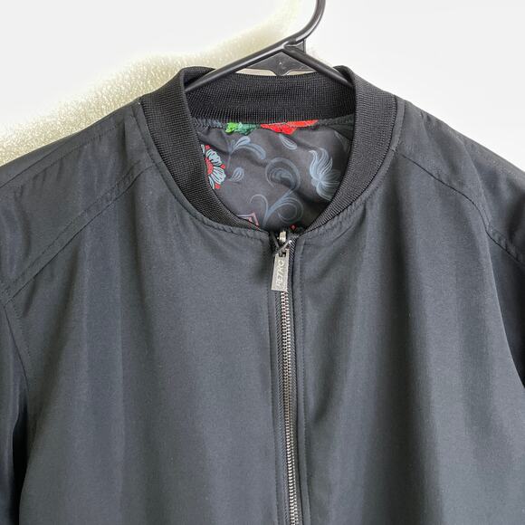 Retro Rifle Fiesta Bomber Jacket XS Black Full Zip Reversible Red Floral NWT - Picture 5 of 11